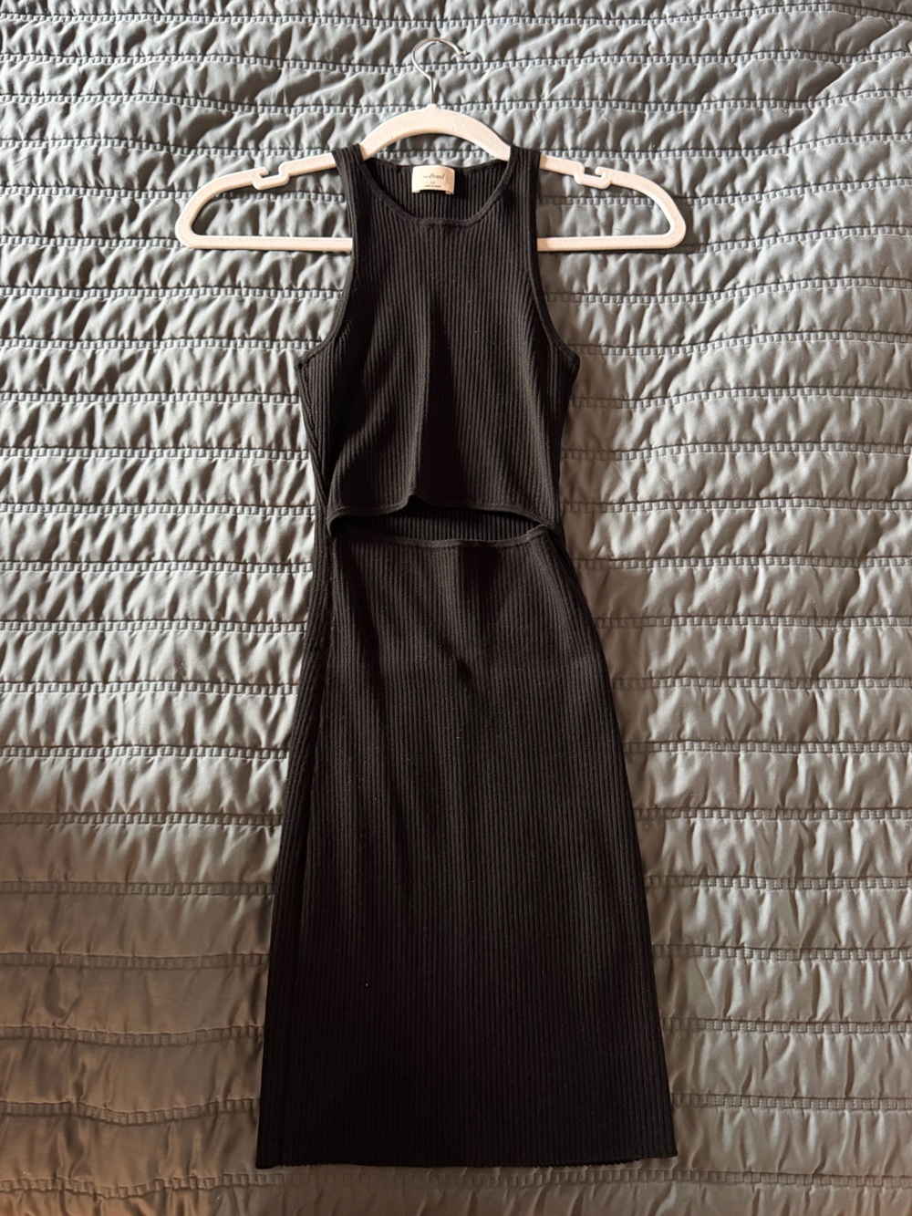 Aritzia Black Ribbed Cutout Midi Dress